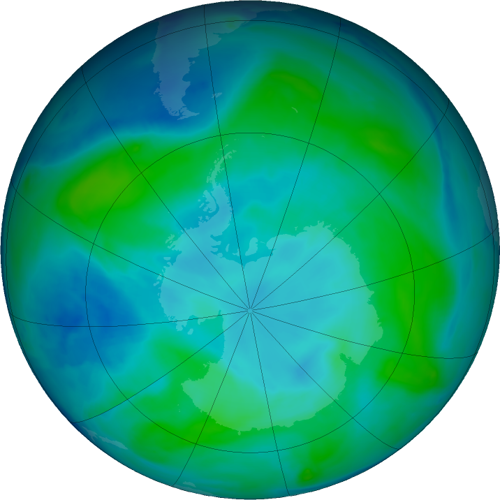 Antarctic ozone map for 15 February 2019